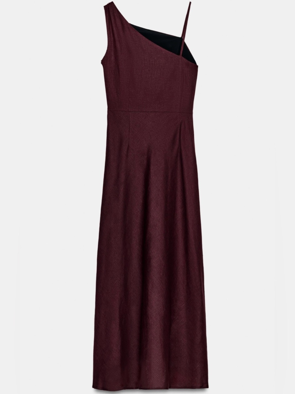 Zara Linen Asymmetric Midi Dress Burgundy Gold Detail Size S NWT - Picture 5 of 7